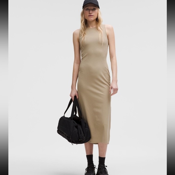 Lululemon All Aligned Ribbed Midi Dress, 10, Sheer Oak - Picture 6 of 8